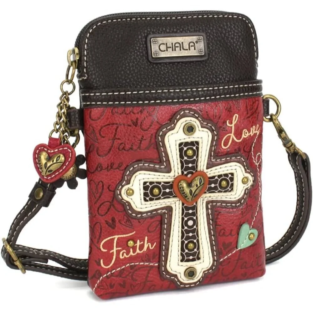 Vegan Leather Crossbody Cell Phone Bag with Adjustable Strap for Women